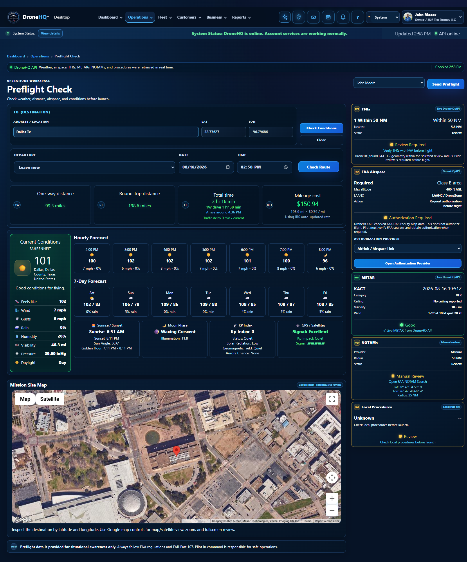 DroneHQ Preflight Check screen